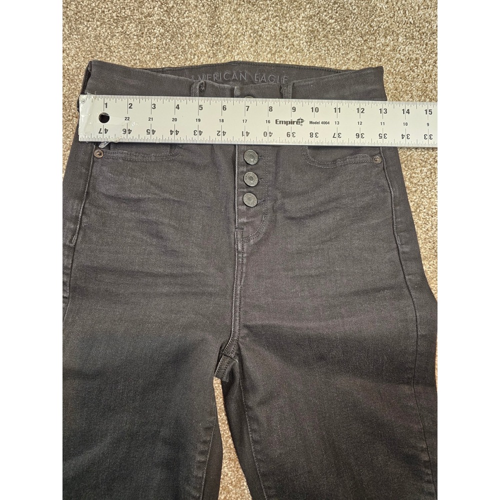 American Eagle Next Level Stretch High Waisted Flare Jeans Black Button Fly 4R - Picture 15 of 16